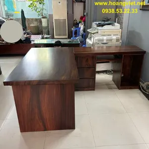 Bàn làm việc chữ L gỗ me tây nguyên tấm.