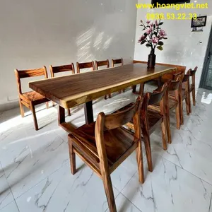 Bàn ăn 10 ghế bella gỗ me tây (90-100)x7x300cm cao 75cm