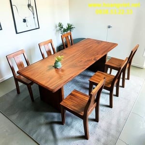 Bàn ăn 6 ghế gỗ me tây ghép 2 tấm 85x5x217cm cao 75cm