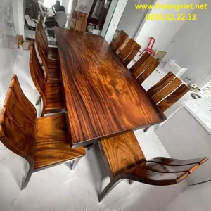 Bàn ăn dài gỗ nguyên khối 10 ghế 110x10x220cm