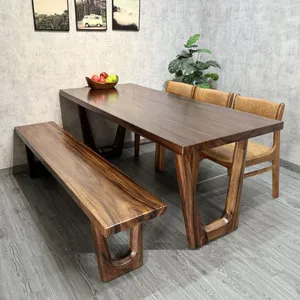 Bàn ăn ghế băng dài 6 người gỗ me tây 75x5x180cm