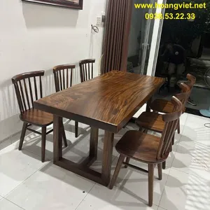 Bàn ăn gỗ me tây 6 ghế 7 nan 86x7x184cm cao 75cm