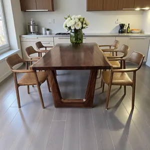 Bàn ăn gỗ me tây 6 ghế nệm hiroshima 90x5x200cm cao 75cm.