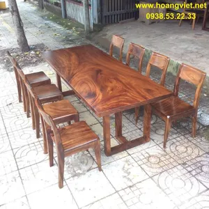 Bàn ăn gỗ me tây nguyên tấm 8 ghế 90x5x220cm