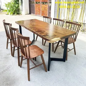 Bàn ăn gỗ tự nhiên 6 ghế chân sắt 70x5x160cm