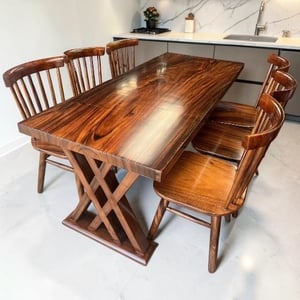 Bàn ăn ngyên tấm 6 ghế bella gỗ me tây 75x5x180cm cao 75cm