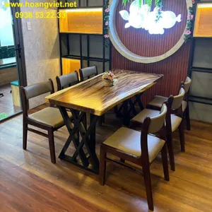 Bàn cafe gỗ me tây 6 ghế (70-80)x5x160cm cao 75cm