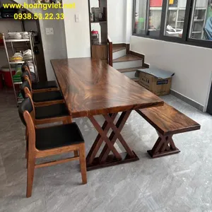 Bàn ghế ăn gỗ me tây 8 người 80x5x230cm
