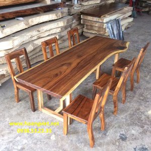 Bàn ghế gỗ me tây (77-83)x5x218cm
