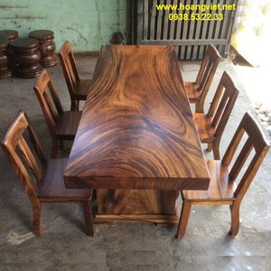 Bàn ghế gỗ nguyên khối 77x9.5x211cm