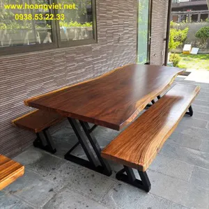 Bàn ghế k3 gỗ me tây chân sắt (90-100)x5x250cm cao 75cm