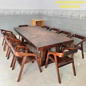 Bàn gỗ me tây 10 ghế katakana 110x10x240cm cao 75cm
