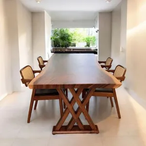 Bàn gỗ me tây 4 ghế KAI 90x5x240cm cao 75cm 