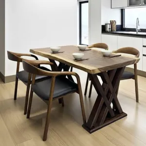 Bàn gỗ me tây 4 ghế neva có tay 75x5x140cm cao 75cm.