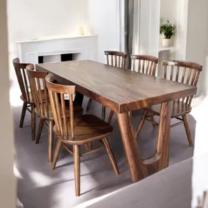 Bàn gỗ me tây 6 ghế 7 nan 80x5x180cm cao 75cm