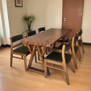 Bàn gỗ me tây 6 ghế bella chân A 75x5x160cm cao 75cm