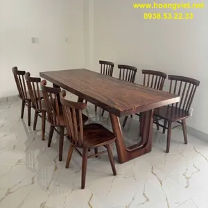 Bàn gỗ me tây 8 ghế 7 nan 89x7x224cm cao 75cm