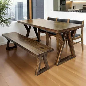 Bàn gỗ me tây băng dài chân A 75x5x160cm cao 75cm