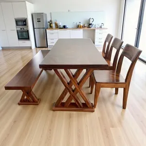 Bàn gỗ me tây ghế băng dài 6 người 75x5x180cm cao 75cm