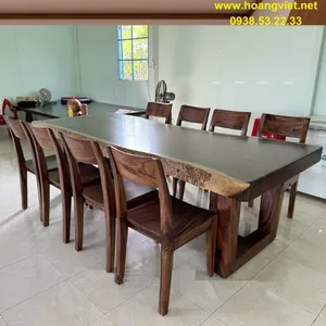 Bàn gỗ me tây nguyên khối 8 ghế 85x10x220cm cao 75cm.