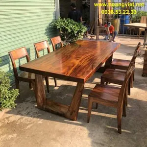 Bàn gỗ me tây nguyên tấm 6 ghế 106x7x212cm