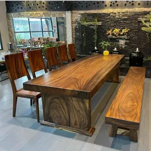 Bàn gỗ nguyên khối ghế băng dài 90x10x270cm