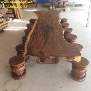 Bàn gỗ tự nhiên nguyên khối (87-110)x10x390cm