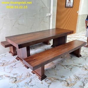 Bàn k3 gỗ me tây nguyên tấm 79x10x218cm cao 75cm