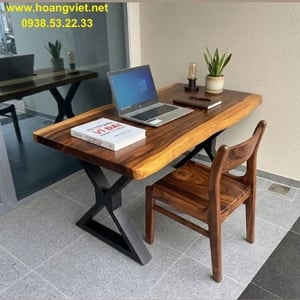 Bàn làm việc chân sắt gỗ me tây