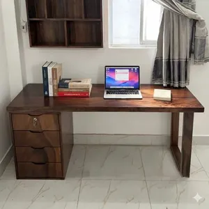 Bàn làm việc gỗ me tây nhỏ gọn có hộc tủ 60x5x160cm cao 75cm