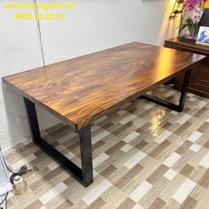 bàn làm việc gỗ me tây ghép 2 tấm rộng 1m2 dày 5cm dài 2m