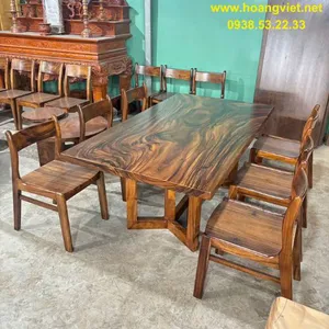 Bàn me tây nguyên tấm 6 ghế bella 100x5x180cm cao 75cm