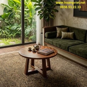 Bàn sofa tròn gỗ me tây giá rẻ đk 60cm dày 1.7cm cao 47cm