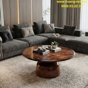 Bàn sofa tròn gỗ me tây nguyên khối đường kính 80cm cao 50cm