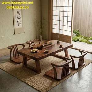 Bàn trà thấp ngồi bệt gỗ me tây 70x7x150cm cao 35cm