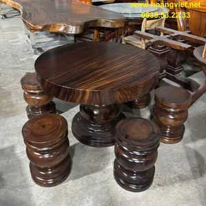 Bàn tròn gỗ me tây nguyên tấm 6 đôn đường kính 1m06 dày 12cm