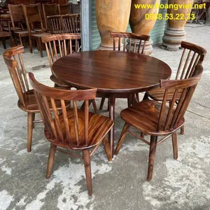 Bàn tròn gỗ óc chó 6 ghế đường kính 107cm