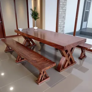 Bộ bàn ghế k3 gỗ me tây nguyên khối 95x10x250cm cao 75cm