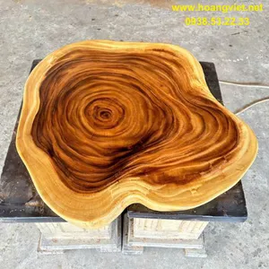 Mặt bàn trà gỗ me tây nghệ thuật đường kính 65-70cm dày 7cm