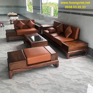 Sofa gỗ me tây phòng khách nệm simili cao cấp.