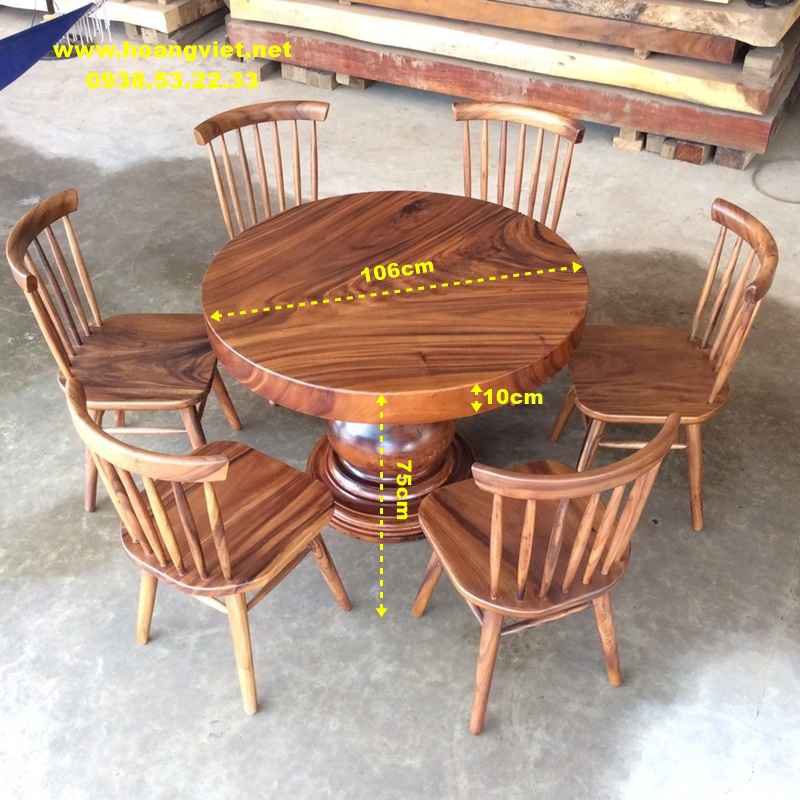 Bộ bàn ăn tròn 6 ghế gỗ tự nhiên sang trọng và bền đẹp.