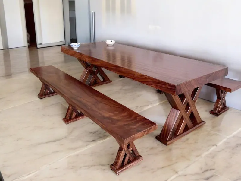 Bộ bàn ghế k3 gỗ me tây nguyên khối chân 2x cao cấp