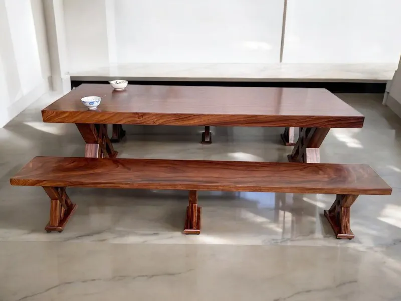 Bộ bàn ghế k3 gỗ me tây nguyên khối chân 2x cao cấp