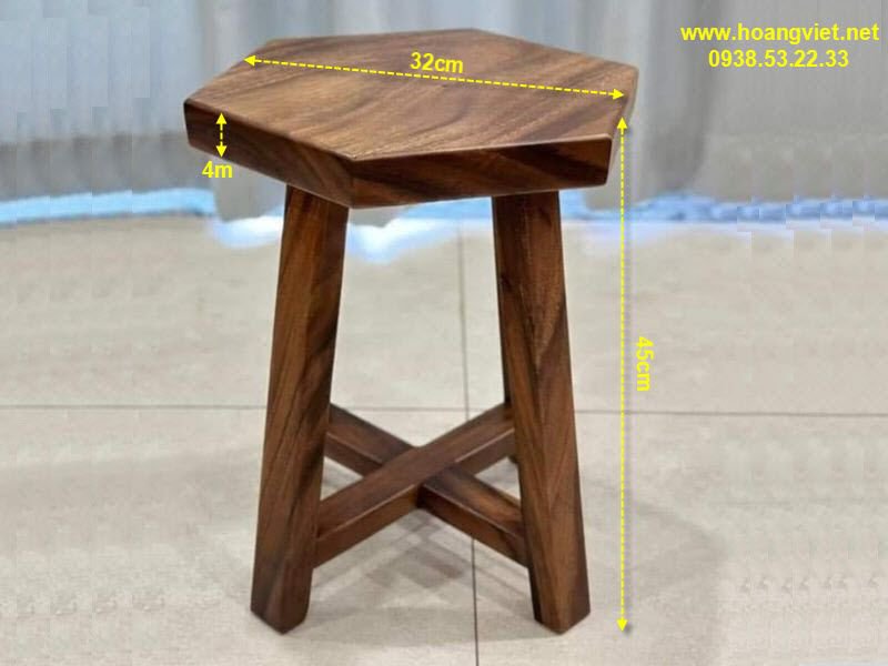 Ghế đôn gỗ lục giác mặt bằng gỗ nguyên tấm bền đẹp