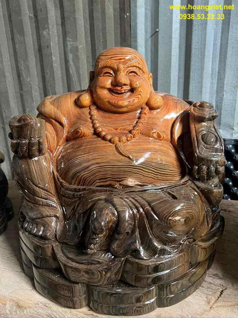 Tượng phạt di lạc ngồi tiền gỗ thủy tùng cao 40cm rộng 39cm Tượng phạt di lạc ngồi tiền gỗ thủy tùng cao 40cm rộng 39cm