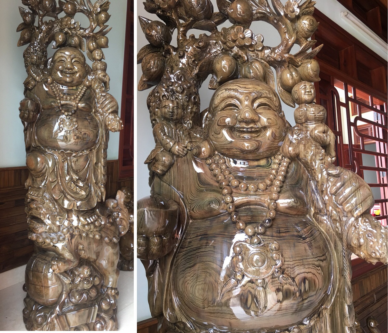 Tượng phật di lạc đứng lân gỗ thủy tùng Tượng phật di lạc đứng lân gỗ thủy tùng