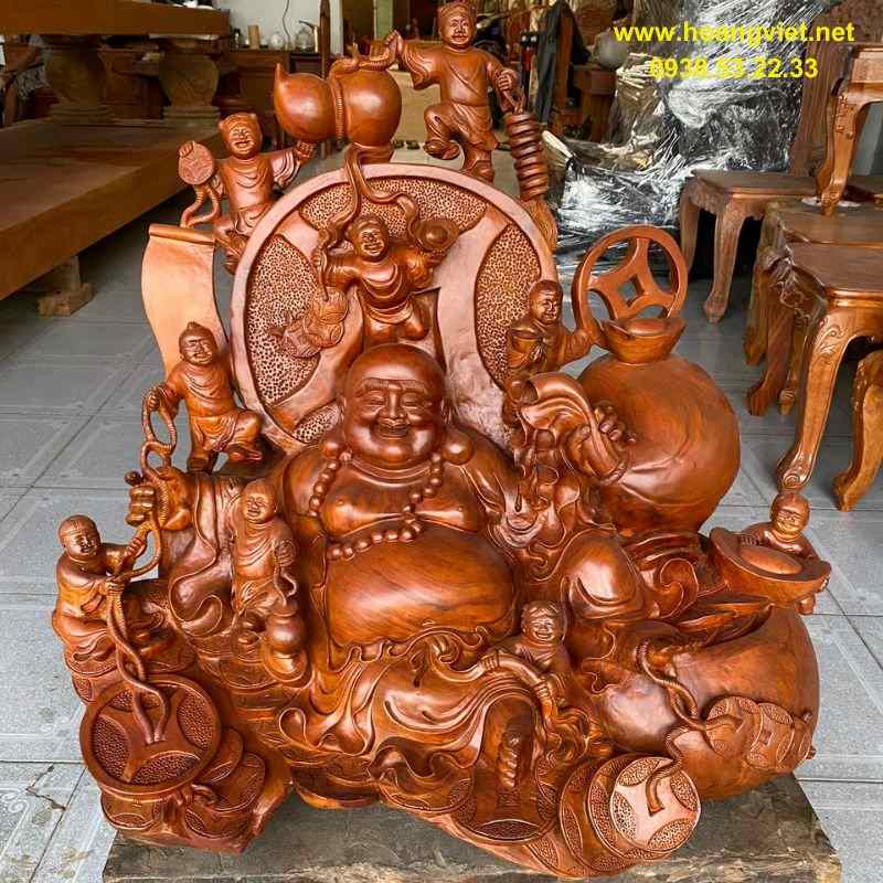 Tượng phật di lạc ngồi gỗ gõ đỏ cao 80cm rộng 78cm Tượng phật di lạc ngồi gỗ gõ đỏ cao 80cm rộng 78cm