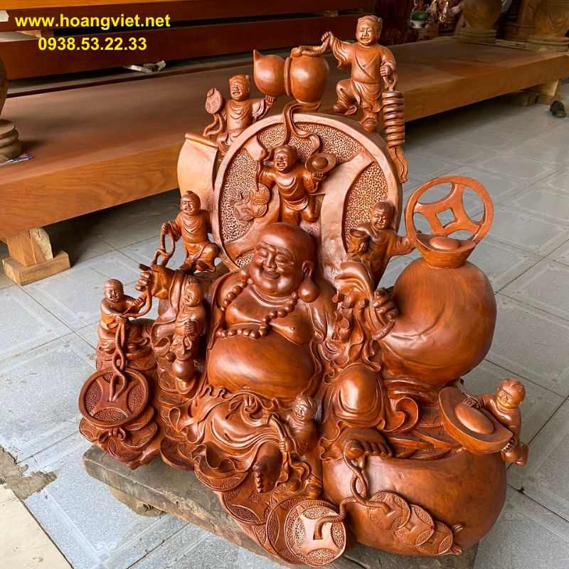 Tượng phật di lạc ngồi gỗ gõ đỏ cao 80cm rộng 78cm Tượng phật di lạc ngồi gỗ gõ đỏ cao 80cm rộng 78cm