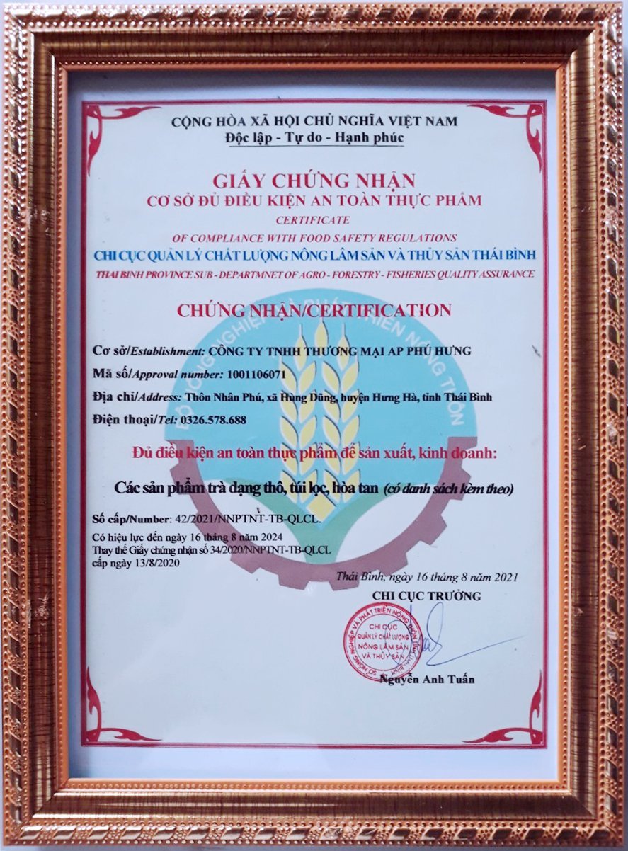 giấy chứng nhận Phú Hưng AP