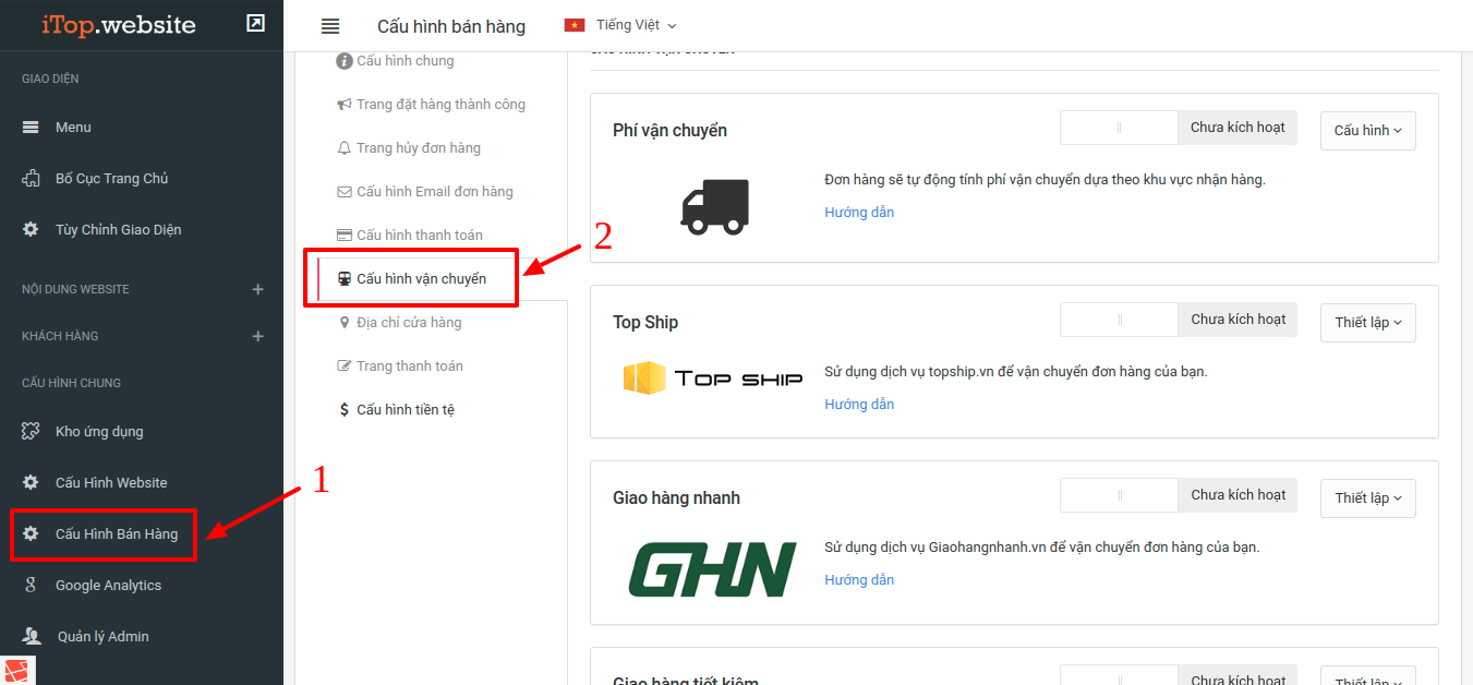Bật / tắt hiện phí ship ở trang thanh toán website iTop